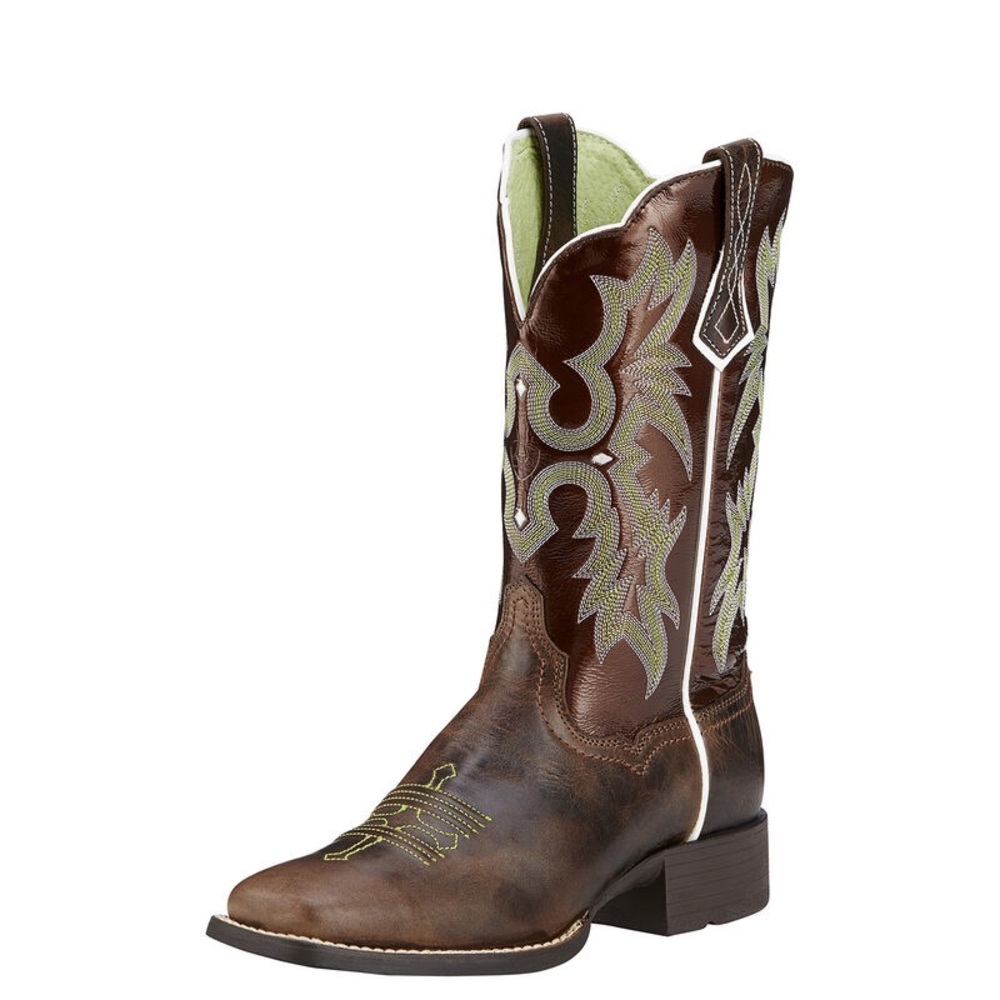 Ariat Embroidered Western Cowboy Boots Brown Leather Women’s 7B Square Toe